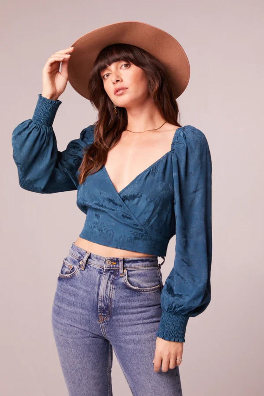 New Band of the Free Camille Deep Teal Crossover Crop Top Size S